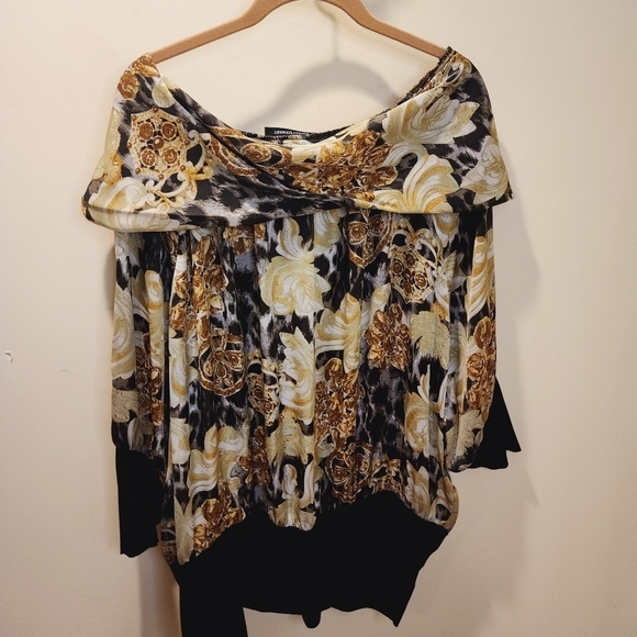 ASHLEY STEWART black and yellow Formal Silky Top fits XL - Picture 4 of 7